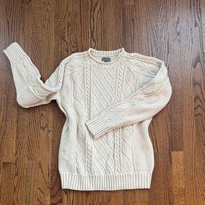 L.L. Bean Men’s Cream Cable Knit Crewneck Sweater